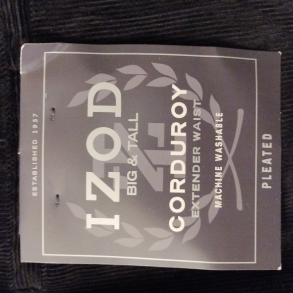 NWT Izod Cords Classic Straight Pleated Extender Waist Pants 46x30 Cotton - Picture 2 of 8